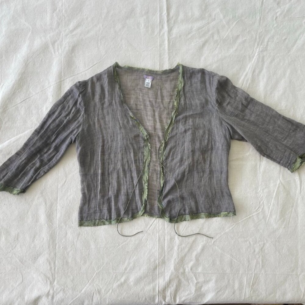 Dosa "Bolero top"  Cotton material with green silk trim, Dosa size 2.